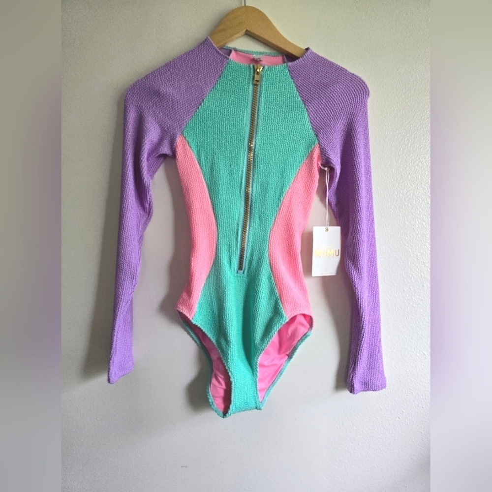 Show Me Your Mumu, Surfside One Piece, New Wave Colorblock Scrunch, Size XS -NWT - Picture 5 of 11